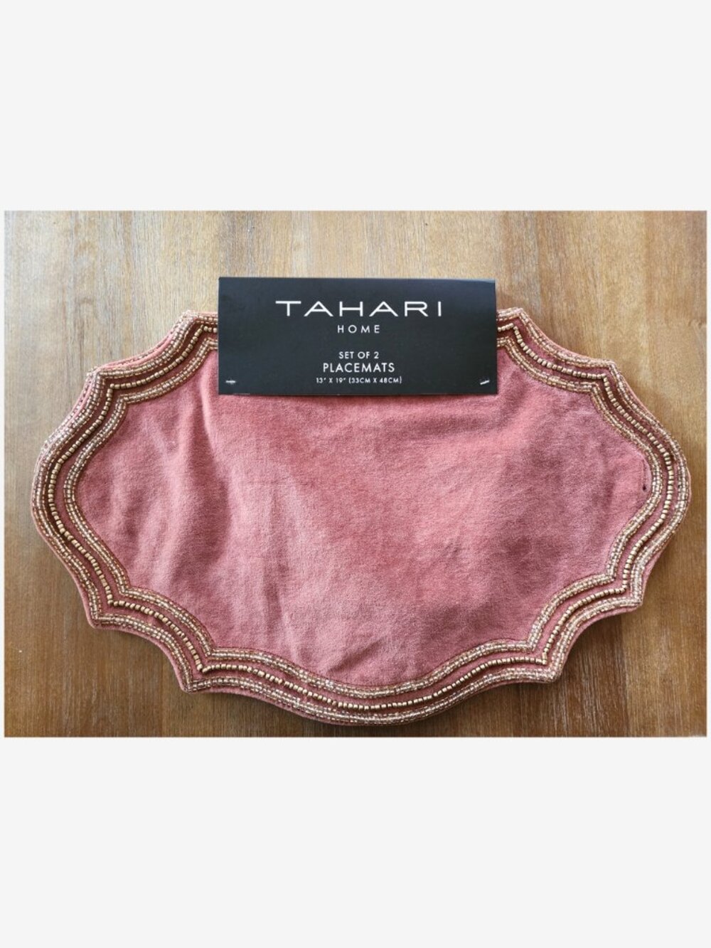 NWT Tahari Home Set of 6 Beaded Velvet Placemats Dusty Rose Thanksgiving Fall De